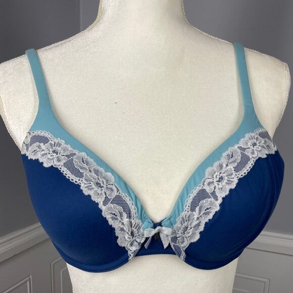 Victoria's Secret, Size 34C, Blue Lace Perfect Coverage Bra, Underwire, EUC - Picture 1 of 6